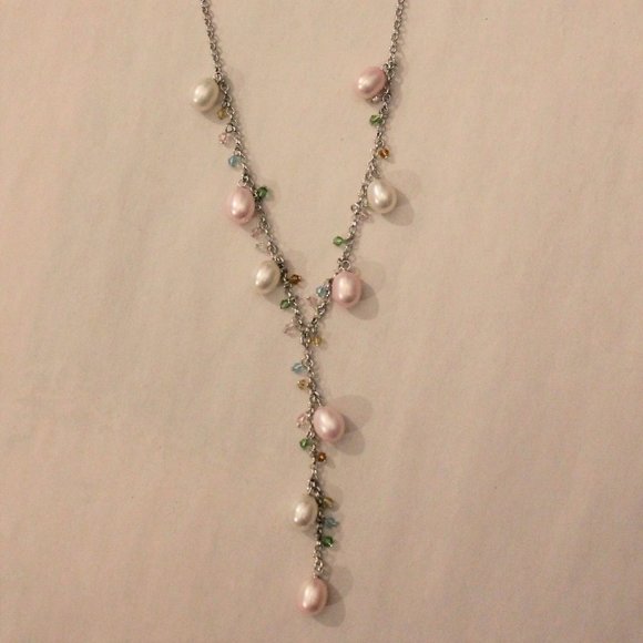 Pink and White Pearl Necklace with Multicolour Beads - Picture 2 of 4